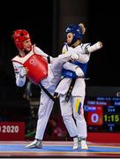 24 July 2021; Andrea Ramirez of Colombia, right, and Kristina Tomic of Croatia in action during their women's -49Kg taekwondo round of 16 at the Makuhari Messe Hall during the 2020 Tokyo Summer Olympic Games in Tokyo, Japan. Photo by Brendan Moran/Sportsfile