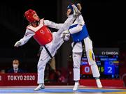 24 July 2021; Andrea Ramirez of Colombia, right, and Kristina Tomic of Croatia in action during their women's -49Kg taekwondo round of 16 at the Makuhari Messe Hall during the 2020 Tokyo Summer Olympic Games in Tokyo, Japan. Photo by Brendan Moran/Sportsfile