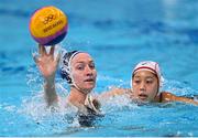 24 July 2021; Paige Hauschild of USA and Akari Inaba of Japan in action during the Women's Preliminary Round Group B match between Japan and United States at the Tatsumi Water Polo Centre during the 2020 Tokyo Summer Olympic Games in Tokyo, Japan. Photo by Ramsey Cardy/Sportsfile