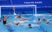 24 July 2021; Madeline Musselman of USA receives possession before scoring a goal during the Women's Preliminary Round Group B match between Japan and United States at the Tatsumi Water Polo Centre during the 2020 Tokyo Summer Olympic Games in Tokyo, Japan. Photo by Ramsey Cardy/Sportsfile