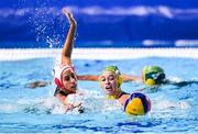 24 July 2021; Joelle Bekhazi of Canada in action against Abby Andrews of Australia during the Women's Preliminary Round Group A match between Canada and Australia at the Tatsumi Water Polo Centre during the 2020 Tokyo Summer Olympic Games in Tokyo, Japan. Photo by Ramsey Cardy/Sportsfile