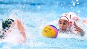 24 July 2021; Gurpreet Sohi of Canada in action against Keesja Gofers of Australia during the Women's Preliminary Round Group A match between Canada and Australia at the Tatsumi Water Polo Centre during the 2020 Tokyo Summer Olympic Games in Tokyo, Japan. Photo by Ramsey Cardy/Sportsfile