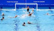 24 July 2021; A general view of action during the Women's Preliminary Round Group B match between Japan and United States at the Tatsumi Water Polo Centre during the 2020 Tokyo Summer Olympic Games in Tokyo, Japan. Photo by Ramsey Cardy/Sportsfile