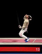 24 July 2021; Luigi Samele of Italy after winning his Men's Épée Individual Semi-Final at Makuhari Messe Hall during the 2020 Tokyo Summer Olympic Games in Tokyo, Japan. Photo by Stephen McCarthy/Sportsfile
