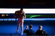24 July 2021; Sandro Bazadze of Georgia appeals to the officials following his Men's Épée Individual Semi-Final at Makuhari Messe Hall during the 2020 Tokyo Summer Olympic Games in Tokyo, Japan. Photo by Stephen McCarthy/Sportsfile