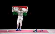 24 July 2021; Aron Szilagyi of Hungary celebrates winning the Men's Épée Individual Final at Makuhari Messe Hall during the 2020 Tokyo Summer Olympic Games in Tokyo, Japan. Photo by Stephen McCarthy/Sportsfile