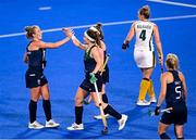24 July 2021; Sarah Hawkshaw of Ireland, left, congratulates team-mate Sarah Torrans after scoring her side's second goal during the Women's Pool A Group Stage match between Ireland and South Africa at the Oi Hockey Stadium during the 2020 Tokyo Summer Olympic Games in Tokyo, Japan. Photo by Ramsey Cardy/Sportsfile