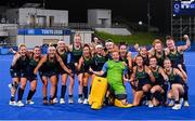 24 July 2021; Team Ireland celebrate following victory in the Women's Pool A Group Stage match between Ireland and South Africa at the Oi Hockey Stadium during the 2020 Tokyo Summer Olympic Games in Tokyo, Japan. Photo by Ramsey Cardy/Sportsfile