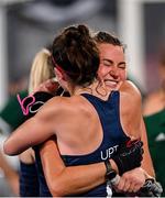 24 July 2021; Ireland players Roisin Upton, left, and Deirdre Duke celebrate following victory in the Women's Pool A Group Stage match between Ireland and South Africa at the Oi Hockey Stadium during the 2020 Tokyo Summer Olympic Games in Tokyo, Japan. Photo by Ramsey Cardy/Sportsfile