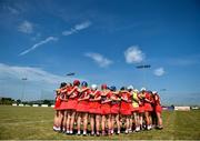 24 July 2021; The Cork team huddle ahead of the All Ireland Intermediate Camogie Championship match between Kildare and Cork at Manguard Plus Kildare GAA Centre of Excellence in Newbridge, Kildare. Photo by Daire Brennan/Sportsfile