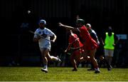 24 July 2021; Jacinta Crowley of Cork in action against Shauna Mulligan of Kildare during the All Ireland Intermediate Camogie Championship match between Kildare and Cork at Manguard Plus Kildare GAA Centre of Excellence in Newbridge, Kildare. Photo by Daire Brennan/Sportsfile