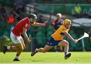 23 July 2021; Colm Galvin of Clare in action against Robert Downey of Cork during the GAA Hurling All-Ireland Senior Championship Round 2 match between Clare and Cork at LIT Gaelic Grounds in Limerick. Photo by Eóin Noonan/Sportsfile