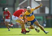 23 July 2021; Aron Shanagher of Clare in action against Robert Downey of Cork during the GAA Hurling All-Ireland Senior Championship Round 2 match between Clare and Cork at LIT Gaelic Grounds in Limerick. Photo by Eóin Noonan/Sportsfile