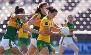 24 July 2021; Geraldine McLaughlin of Donegal in action against Kayleigh Cronin and Ciara Murphy of Kerry during the TG4 All-Ireland Senior Ladies Football Championship Group 4 Round 3 match between Donegal and Kerry at Tuam Stadium in Galway. Photo by Matt Browne/Sportsfile