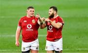 24 July 2021; Tadhg Furlong, left, and Luke Cowan-Dickie of British and Irish Lions in discussion during the first test of the British and Irish Lions tour match between South Africa and British and Irish Lions at Cape Town Stadium in Cape Town, South Africa. Photo by Ashley Vlotman/Sportsfile
