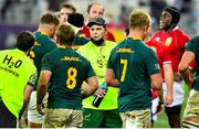 24 July 2021; South Africa head coach Rassie Erasmus speaks to his players during the first test of the British and Irish Lions tour match between South Africa and British and Irish Lions at Cape Town Stadium in Cape Town, South Africa. Photo by Ashley Vlotman/Sportsfile