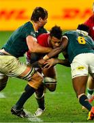 24 July 2021; Courtney Lawes of British and Irish Lions is tackled by Kwagga Smith, left, and Siya Kolisi of South Africa during the first test of the British and Irish Lions tour match between South Africa and British and Irish Lions at Cape Town Stadium in Cape Town, South Africa. Photo by Ashley Vlotman/Sportsfile