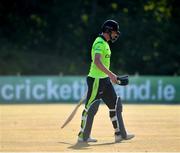 24 July 2021; Craig Young of Ireland leaves the field after being caught out during the Men's T20 International match between Ireland and South Africa at Stormont in Belfast. Photo by David Fitzgerald/Sportsfile