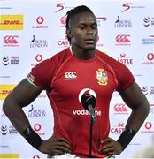24 July 2021; Maro Itoje of the British and Irish Lions is interviewed after the first test of the British and Irish Lions tour match between South Africa and British and Irish Lions at Cape Town Stadium in Cape Town, South Africa. Photo by Ashley Vlotman/Sportsfile