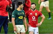 24 July 2021; Robbie Henshaw of the British and Irish Lions and Damian de Allende of South Africa after the first test of the British and Irish Lions tour match between South Africa and British and Irish Lions at Cape Town Stadium in Cape Town, South Africa. Photo by Ashley Vlotman/Sportsfile