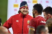24 July 2021; Jonny Hill, left, and Courtney Lawes of British and Irish Lions celebrate the win after the first test of the British and Irish Lions tour match between South Africa and British and Irish Lions at Cape Town Stadium in Cape Town, South Africa. Photo by Ashley Vlotman/Sportsfile