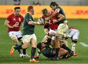 24 July 2021; Jack Conan comes to the assistance of his team-mate Duhan van der Merwe of British and Irish Lions after he is tackled by Eben Etzebeth of South Africa his during the first test of the British and Irish Lions tour match between South Africa and British and Irish Lions at Cape Town Stadium in Cape Town, South Africa. Photo by Ashley Vlotman/Sportsfile