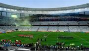 24 July 2021; A general view of both teams lined up for the singing of the national anthem of South Africa during the first test of the British and Irish Lions tour match between South Africa and British and Irish Lions at Cape Town Stadium in Cape Town, South Africa. Photo by Ashley Vlotman/Sportsfile