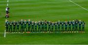 24 July 2021; The South African players line-up for the playing of the national anthem before the first test of the British and Irish Lions tour match between South Africa and British and Irish Lions at Cape Town Stadium in Cape Town, South Africa. Photo by Ashley Vlotman/Sportsfile