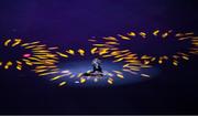 23 July 2021; A performer cycles a bicycle during the light show of the 2020 Tokyo Summer Olympic Games opening ceremony at the Olympic Stadium in Tokyo, Japan. Photo by Brendan Moran/Sportsfile