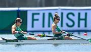 25 July 2021; Aileen Crowley, left, and Monika Dukarska of Ireland on their way to finishing in 3rd place during the Women's Pair repechage at the Sea Forest Waterway during the 2020 Tokyo Summer Olympic Games in Tokyo, Japan. Photo by Seb Daly/Sportsfile