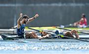 25 July 2021; Bruno Cetraro Berriolo, left, and Felipe Kluver Ferreira of Uruguay react after finishing 3rd in their Men's Pair repechage at the Sea Forest Waterway during the 2020 Tokyo Summer Olympic Games in Tokyo, Japan. Photo by Seb Daly/Sportsfile