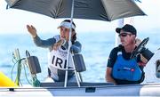 25 July 2021; Annalise Murphy of Ireland with her coach Rory Fitzpatrick in between races at the Women's Laser Radial races at the Enoshima Yacht Harbour during the 2020 Tokyo Summer Olympic Games in Tokyo, Japan. Photo by Stephen McCarthy/Sportsfile