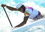 25 July 2021; Jean Pierre Bourhis of Senegal in action during the Women’s C1 Canoe Slalom heats at the Kasai Canoe Slalom Centre during the 2020 Tokyo Summer Olympic Games in Tokyo, Japan. Photo by Ramsey Cardy/Sportsfile