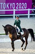 25 July 2021; Heike Holstein of Ireland on Sambuca after their round during day 2 of the Dressage Team and Individual Qualifier at the Equestrian Park during the 2020 Tokyo Summer Olympic Games in Tokyo, Japan. Photo by Pierre Costabadie/Sportsfile