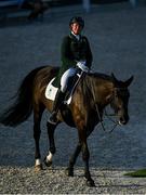 25 July 2021; Heike Holstein of Ireland on Sambuca after their round during day 2 of the Dressage Team and Individual Qualifier at the Equestrian Park during the 2020 Tokyo Summer Olympic Games in Tokyo, Japan. Photo by Brendan Moran/Sportsfile