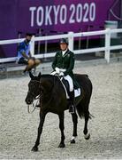 25 July 2021; Heike Holstein of Ireland on Sambuca after their round during day 2 of the Dressage Team and Individual Qualifier at the Equestrian Park during the 2020 Tokyo Summer Olympic Games in Tokyo, Japan. Photo by Brendan Moran/Sportsfile