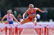 25 July 2021; Sarah Quinn of St Colmans South Mayo AC, competing in the Women's 100m Hurdles during the Athletics Ireland Summer Games at Carlow IT in Carlow. Photo by Sam Barnes/Sportsfile