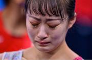 25 July 2021; Yuna Hiraiwa of Japan sheds a tear during women's artistic gymnastics all-round qualification at the Ariake Gymnastics Centre during the 2020 Tokyo Summer Olympic Games in Tokyo, Japan. Photo by Brendan Moran/Sportsfile