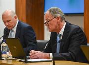 25 July 2021; Chairperson Roy Barrett, right, and FAI President Gerry McAnaney during an FAI AGM at FAI HQ in Abbotstown, Dublin. Photo by David Fitzgerald/Sportsfile