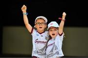 25 July 2021; Galway supporters Daithí Ruane, aged 7, and his sister Hollie, aged 5, from Monivea, Galway, ahead of the Connacht GAA Senior Football Championship Final match between Galway and Mayo at Croke Park in Dublin. Photo by Daire Brennan/Sportsfile