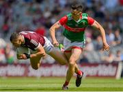 25 July 2021; Damien Comer of Galway in action against Diarmuid O'Connor of Mayo during the Connacht GAA Senior Football Championship Final match between Galway and Mayo at Croke Park in Dublin. Photo by Harry Murphy/Sportsfile