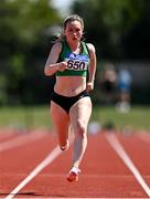25 July 2021; Niamh Whelan of Ferrybank AC, Waterford, competing in the Women's 100m  during the Athletics Ireland Summer Games at Carlow IT in Carlow. Photo by Sam Barnes/Sportsfile
