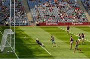25 July 2021; Shane Walsh of Galway shoots to score his side's first goal during the Connacht GAA Senior Football Championship Final match between Galway and Mayo at Croke Park in Dublin. Photo by Harry Murphy/Sportsfile