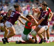 25 July 2021; Aidan O'Shea of Mayo in action against Cathal Sweeney, left, and Seán Mulkerrin of Galway during the Connacht GAA Senior Football Championship Final match between Galway and Mayo at Croke Park in Dublin. Photo by Ray McManus/Sportsfile