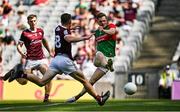 25 July 2021; Matthew Ruane of Mayo shoots to score his side's second goal during the Connacht GAA Senior Football Championship Final match between Galway and Mayo at Croke Park in Dublin. Photo by Harry Murphy/Sportsfile