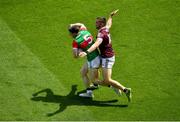 25 July 2021; Paddy Durcan of Mayo in action against Damien Comer of Galway during the Connacht GAA Senior Football Championship Final match between Galway and Mayo at Croke Park in Dublin. Photo by Daire Brennan/Sportsfile