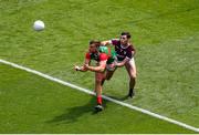 25 July 2021; Aidan O'Shea of Mayo in action against Seán Ó Maoilchiaráin of Galway during the Connacht GAA Senior Football Championship Final match between Galway and Mayo at Croke Park in Dublin. Photo by Daire Brennan/Sportsfile