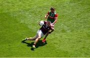 25 July 2021; Damien Comer of Galway in action against Padraig O'Hora of Mayo during the Connacht GAA Senior Football Championship Final match between Galway and Mayo at Croke Park in Dublin. Photo by Daire Brennan/Sportsfile