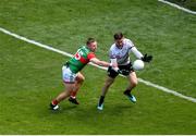 25 July 2021; Connor Gleeson of Galway in action against Ryan O'Donoghue of Mayo during the Connacht GAA Senior Football Championship Final match between Galway and Mayo at Croke Park in Dublin. Photo by Daire Brennan/Sportsfile