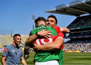 25 July 2021; Aidan O'Shea of Mayo, right, and Eoghan McLaughlin of Mayo embrace after the Connacht GAA Senior Football Championship Final match between Galway and Mayo at Croke Park in Dublin. Photo by Harry Murphy/Sportsfile